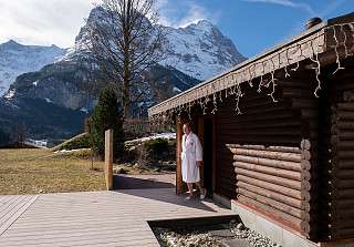 Blockhaus Sauna mit Eigerblick